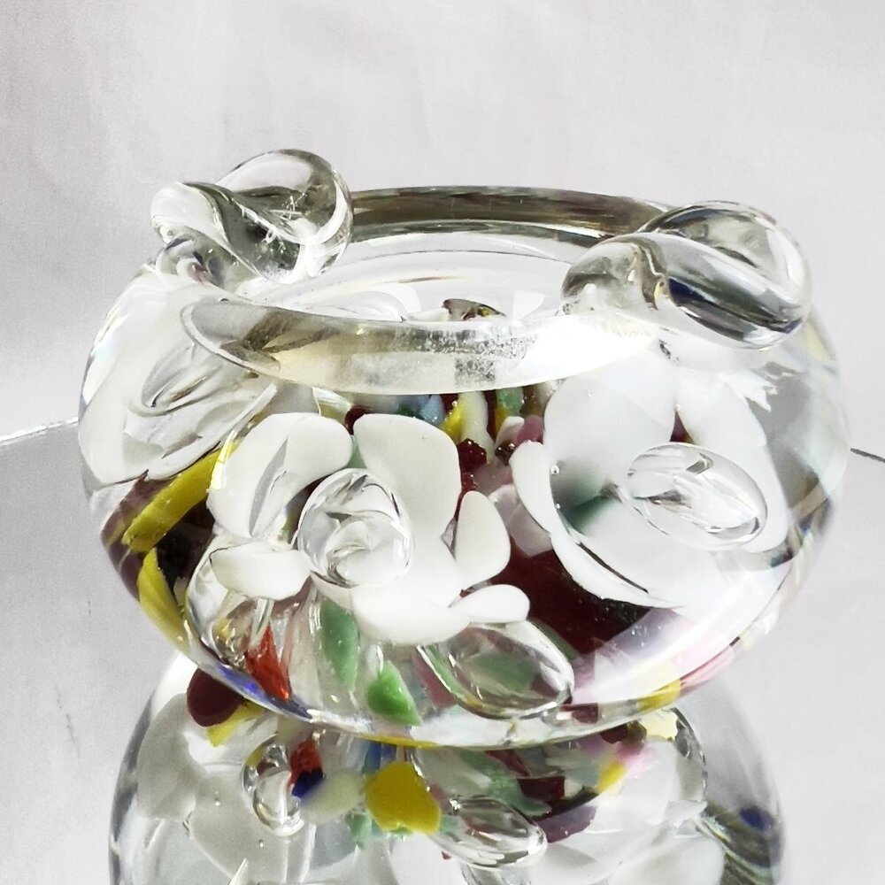 Kent Helms Vintage Signed Art Glass Paperweight Abstract Floral Studio Crafted